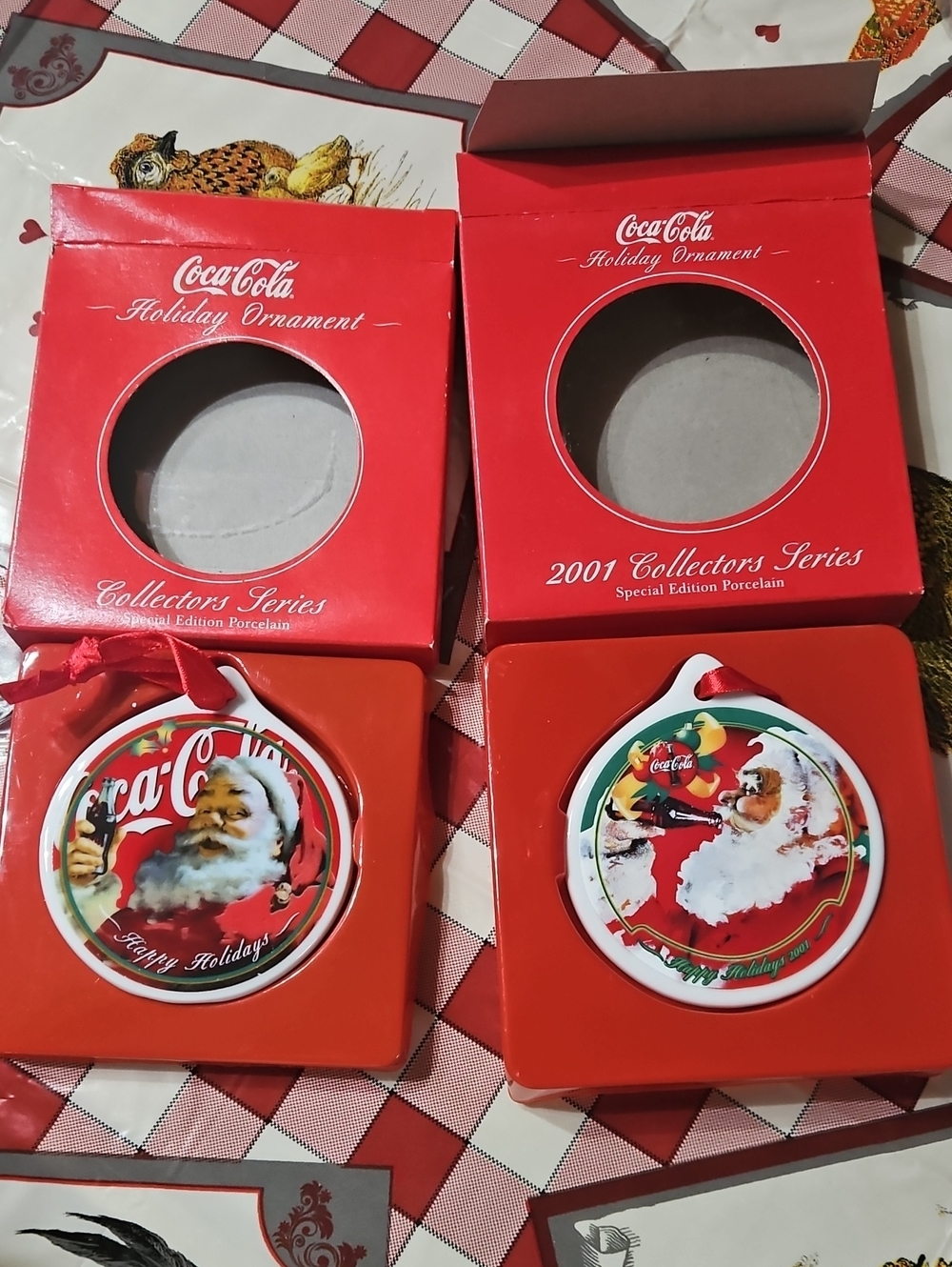 Coca Cola Red and White Santa Holiday Porcelain Ornaments